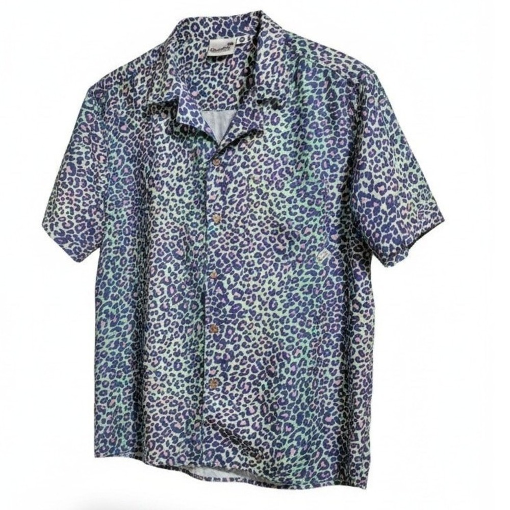 Boardies Apparel Mens Large Leopard Print Casual‎ Resortwear Button Down Shirt